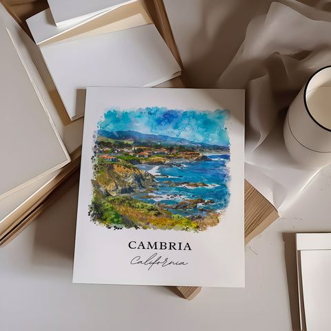 Cambria California Wall Art, Cambria Print, Cambria Watercolor, San Luis Obispo Gift, Travel Print, Travel Poster, Housewarming Gift