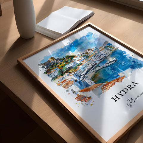 Hydra Greece Wall Art, Saronic Islands Print, Hydra Watercolor, Hydra Greece Gift, Travel Print, Travel Poster, Housewarming Gift