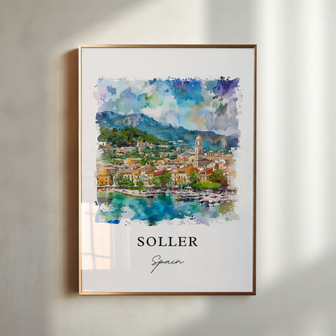 Soller Spain Wall Art, Soller Print, Soller Watercolor, Soller Mallorca Gift, Travel Print, Travel Poster, Housewarming Gift