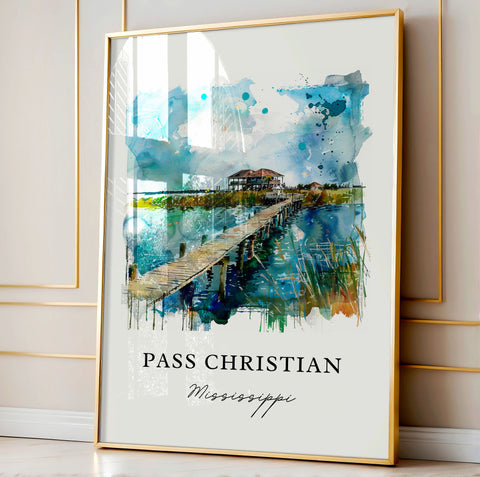 Pass Christian Wall Art, Biloxi MS Print, Biloxi Watercolor, The Pass Mississippi Gift, Travel Print, Travel Poster, Housewarming Gift