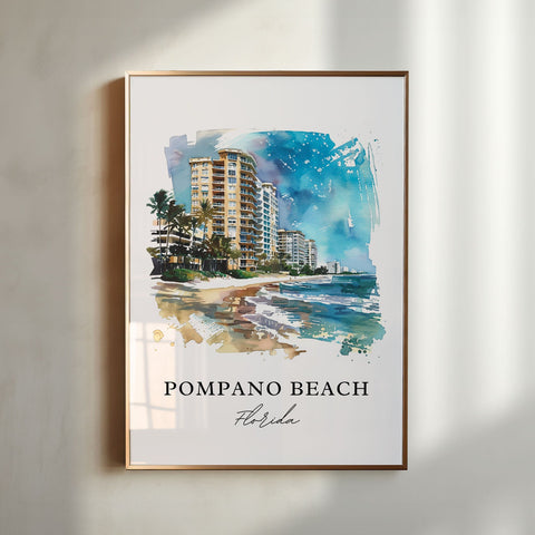 Pompano Beach Art, Pompano Beach Print, Pompano Beach FL Watercolor, Pompano Beach FL Gift, Travel Print, Travel Poster, Housewarming Gift