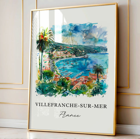 Villefranche-sur-Mer Art, French Rivieria Print, France Watercolor, Villefranche-sur-Mer Gift, Travel Print, South of France Travel Poster