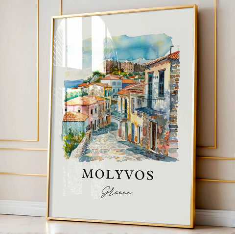 Molyvos Greece Wall Art, Mithymna Print, Molyvos Watercolor, Molyvos Lesbos Gift, Travel Print, Travel Poster, Housewarming Gift