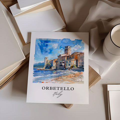 Orbetello Grosseto Art, Orbetello Print, Orbetello Watercolor, Orbetello Tuscany Gift, Travel Print, Travel Poster, Housewarming Gift