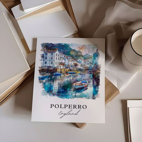 Polperro Wall Art, Polperro Cornwall Print, Polperro Watercolor, Polperro England Gift, Travel Print, Travel Poster, Housewarming Gift