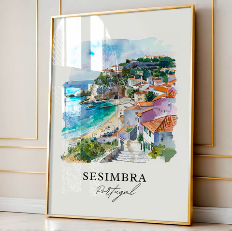 Sesimbra Portugal Art, Sesimbra Setúbal Print, Sesimbra Watercolor, Sesimbra Portugal Gift, Travel Print, Travel Poster, Housewarming Gift