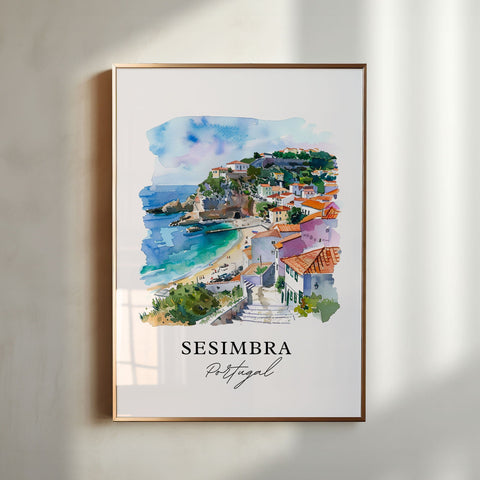 Sesimbra Portugal Art, Sesimbra Setúbal Print, Sesimbra Watercolor, Sesimbra Portugal Gift, Travel Print, Travel Poster, Housewarming Gift