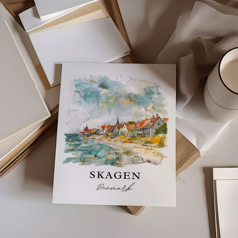Skagen Denmark Art, Skagen Vendsyssel Print, Skagen Watercolor, Skagen Denmark Gift, Travel Print, Travel Poster, Housewarming Gift