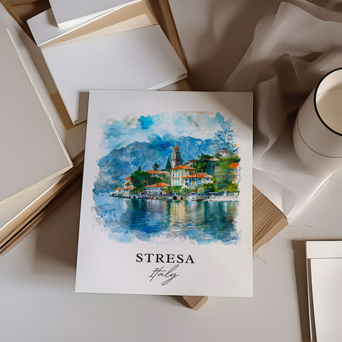 Stresa Italy Wall Art, Stresa Print, Stresa Lake Maggiore Watercolor, Lake Maggiore Gift, Travel Print, Travel Poster, Housewarming Gift