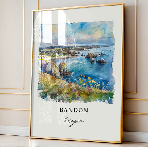 Bandon Oregon Art, Bandon Print, Bandon OR Watercolor, Bandon OR Gift, Travel Print, Travel Poster, Housewarming Gift