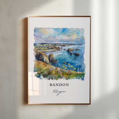 Bandon Oregon Art, Bandon Print, Bandon OR Watercolor, Bandon OR Gift, Travel Print, Travel Poster, Housewarming Gift