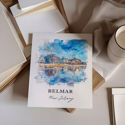 Belmar NJ Wall Art, Belmar Print, Belmar Watercolor, Jersey Shore Gift, Travel Print, Travel Poster, Housewarming Gift