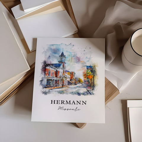 Hermann Missouri Art, Hermann Print, Hermann Watercolor, Hermann MO Gift, Travel Print, Travel Poster, Housewarming Gift