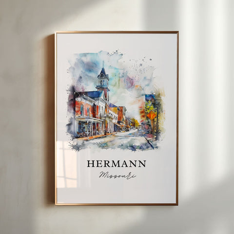 Hermann Missouri Art, Hermann Print, Hermann Watercolor, Hermann MO Gift, Travel Print, Travel Poster, Housewarming Gift