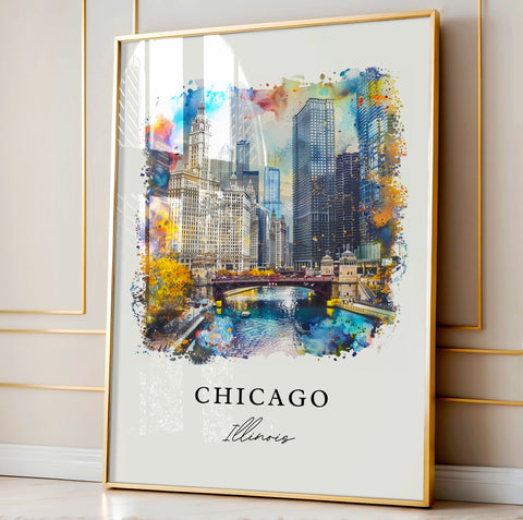 Chicago IL Wall Art, Chicago Print, Chicago Watercolor, Chicago Illinois Gift, Travel Print, Travel Poster, Housewarming Gift