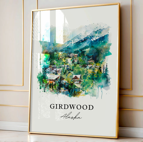 Girdwood Alaska Art, Girdwood Print, Anchorage AK Watercolor, Girdwood Alaska Gift, Travel Print, Travel Poster, Housewarming Gift