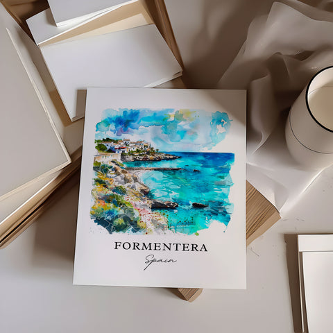 Formentera Wall Art, Balearic Islands Print, Formentera Watercolor, Formentera Spain Gift, Travel Print, Travel Poster, Housewarming Gift