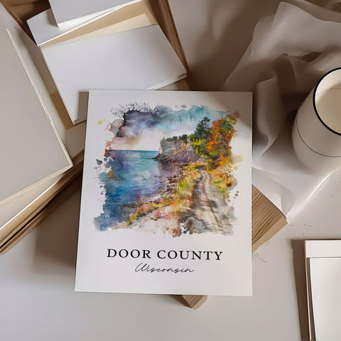 Door County WI Art, Door County Print, Green Bay Wisconsin Watercolor, Door County WI Gift, Travel Print, Travel Poster, Housewarming Gift