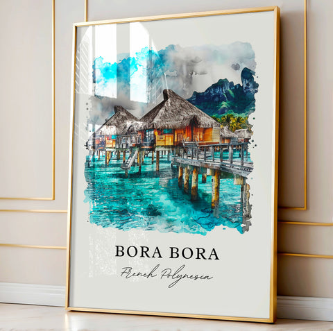 Bora Bora Wall Art, Bora Bora Print, French Polynesia Watercolor, Bora Bora Gift, Travel Print, Travel Poster, Housewarming Gift