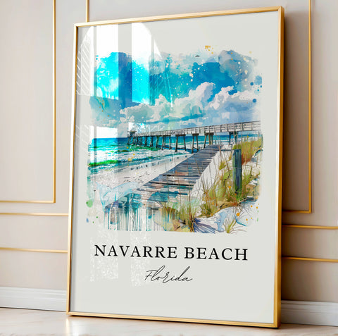 Navarre Beach Art, Navarre Beach Print, Navarre Beach Watercolor, Navarre Beach FL Gift, Travel Print, Travel Poster, Housewarming Gift