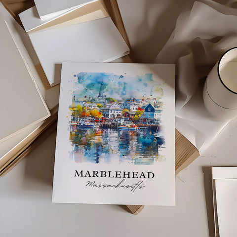 Marblehead MA Wall Art, Marblehead Print, Marblehead Watercolor, Marblehead Mass. Gift, Travel Print, Travel Poster, Housewarming Gift