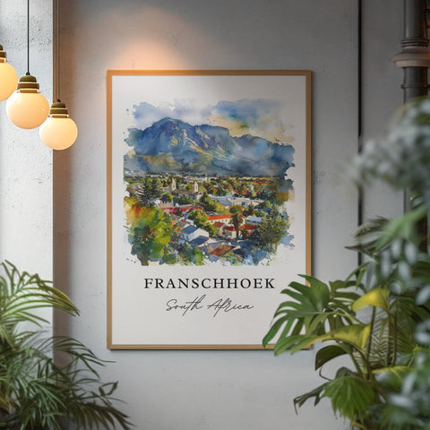 Franschhoek Wall Art, Franschhoek Print, Western Cape SA Watercolor, Franschhoek Gift, Travel Print, Travel Poster, Housewarming Gift