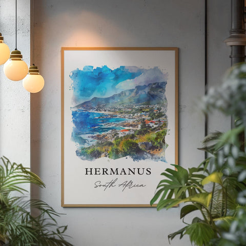 Hermanus Wall Art, Cape Town Print, Hermanus SA Watercolor, Hermanus South Africa Gift, Travel Print, Travel Poster, Housewarming Gift