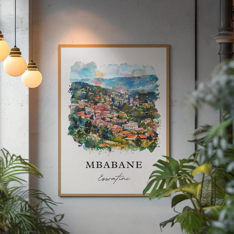 Mbabane Wall Art, Mbabane Print, Swaziland Watercolor, Eswatini Art Gift, Travel Print, Travel Poster, Housewarming Gift