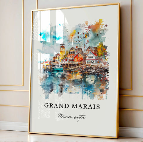 Grand Marais MN Art, Grand Marais Print, Grand Marais Watercolor, Grand Marais MN Gift, Travel Print, Travel Poster, Housewarming Gift