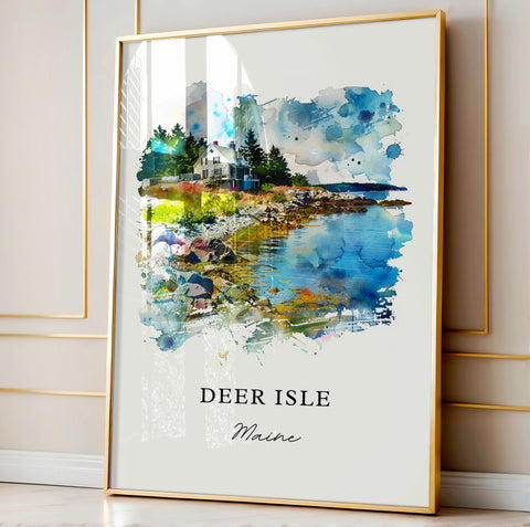 Deer Isle Maine Wall Art, Hancock County Print, Deer Isle Watercolor, Deer Isle ME Gift, Travel Print, Travel Poster, Housewarming Gift