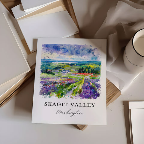 Skagit Valley Wall Art, Skagit Valley WA Print, Anacortes Watercolor Art, Skagit WA Gift, Travel Print, Travel Poster, Housewarming Gift