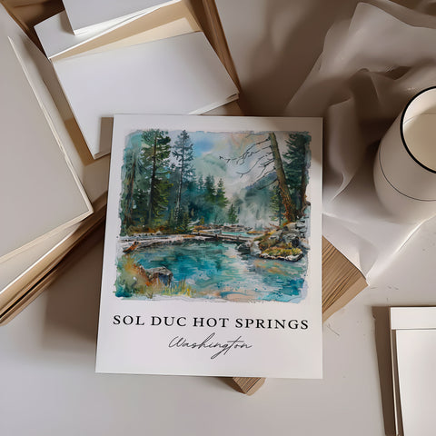 Sol Duc Springs WA Art, Sol Duc Falls Print, Sol Duc River WA Watercolor, Olympic National Park Gift, WA Travel Poster, Housewarming Gift