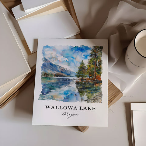 Wallowa Lake OR Art, Wallowa Lake Print, Wallowa Lake Watercolor, Joseph Oregon Gift, Travel Print, Travel Poster, Housewarming Gift