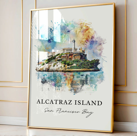 Alcatraz Island Art, Alcatraz Print, San Francisco Bay Watercolor, Alcatraz San Fran Gift, Travel Print, Travel Poster, Housewarming Gift