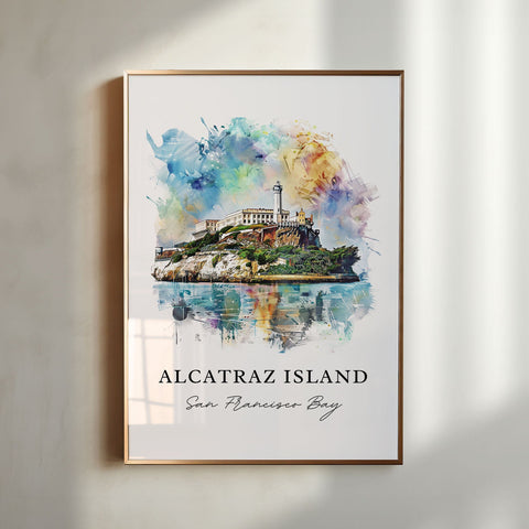 Alcatraz Island Art, Alcatraz Print, San Francisco Bay Watercolor, Alcatraz San Fran Gift, Travel Print, Travel Poster, Housewarming Gift