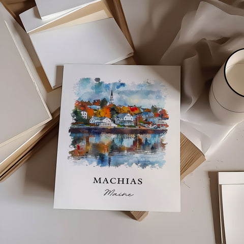 Machias Maine Art, Machias Print, Machias ME Watercolor Art, Down East Maine Gift, Travel Print, Travel Poster, Housewarming Gift