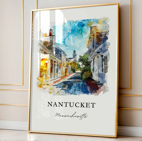 Nantucket Wall Art, Nantucket MA Print, Cape Cod Watercolor Art, Nantucket Gift, Travel Print, Travel Poster, Housewarming Gift