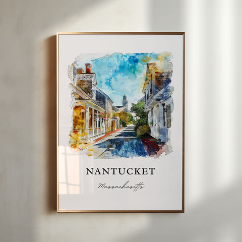 Nantucket Wall Art, Nantucket MA Print, Cape Cod Watercolor Art, Nantucket Gift, Travel Print, Travel Poster, Housewarming Gift