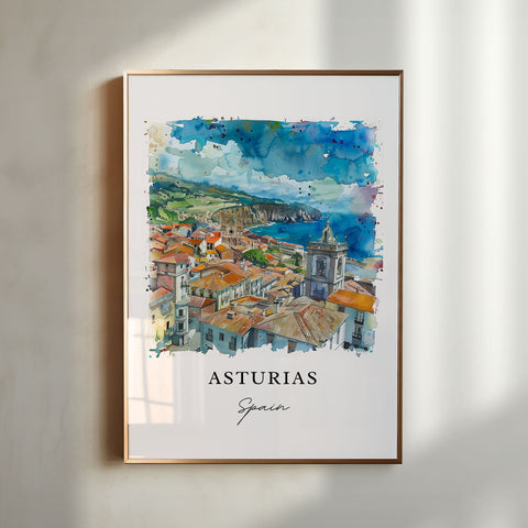 Asturias Spain Wall Art, Asturias Spain Print, Asturias Watercolor Art, Green Spain Gift, Travel Print, Travel Poster, Housewarming Gift