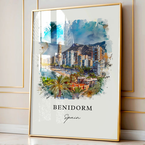 Benidorm Spain Wall Art, Benidorm Print, Costa Blanca Watercolor Art, Benidorm Gift, Travel Print, Travel Poster, Housewarming Gift