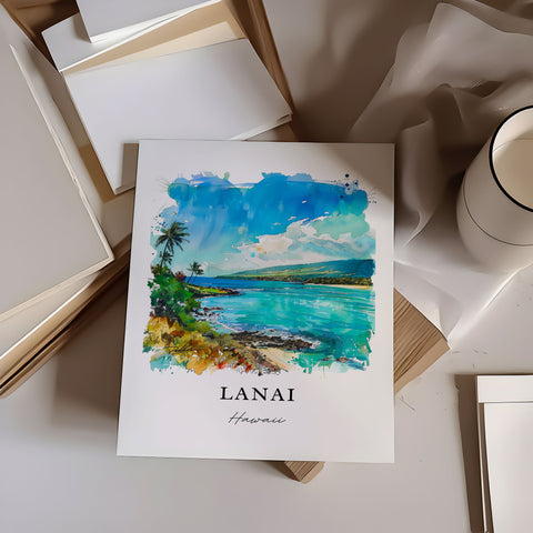 Lanai Hawaii Wall Art, Maui Hawaii Print, Lanai HI Watercolor, Lanai Gift, Travel Print, Travel Poster, Housewarming Gift