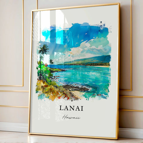 Lanai Hawaii Wall Art, Maui Hawaii Print, Lanai HI Watercolor, Lanai Gift, Travel Print, Travel Poster, Housewarming Gift