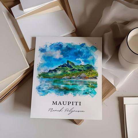 Maupiti Island Art, Maupiti Print, French Polynesia Watercolor Art, Maupiti FP Gift, Travel Print, Travel Poster, Housewarming Gift