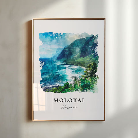 Molokai Hawaii Wall Art, Molokai Print, Molokai Watercolor Art, Hawaiian Islands Gift, Travel Print, Travel Poster, Housewarming Gift