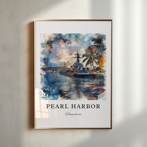 Pearl Harbor Wall Art, Pearl Harbor Print, Honolulu Watercolor Art, Honolulu Gift, Travel Print, Travel Poster, Housewarming Gift