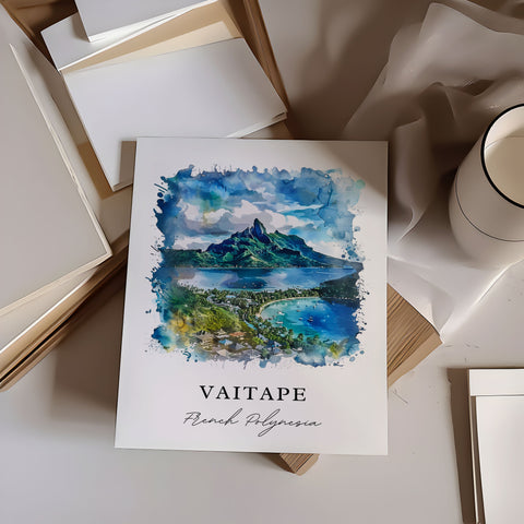 Vaitape Wall Art, Vaitape Print, Bora Bora Watercolor Art, Vaitape French Polynesia Gift, Travel Print, Travel Poster, Housewarming Gift