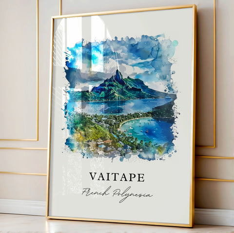 Vaitape Wall Art, Vaitape Print, Bora Bora Watercolor Art, Vaitape French Polynesia Gift, Travel Print, Travel Poster, Housewarming Gift