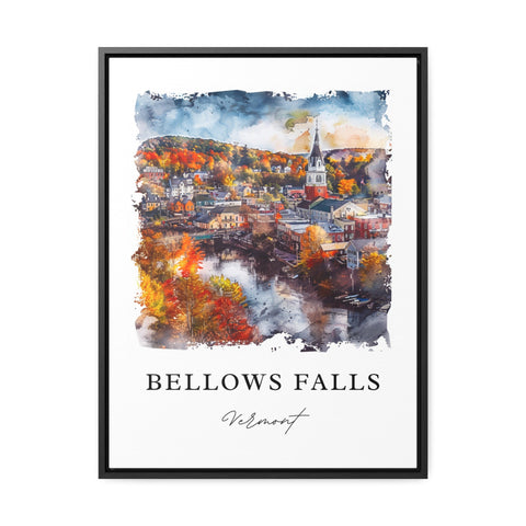 Bellows Falls Art, Bellows Falls VT Print, Rockingham Vermont Watercolor, Windham VT Gift, Travel Print, Travel Poster, Housewarming Gift