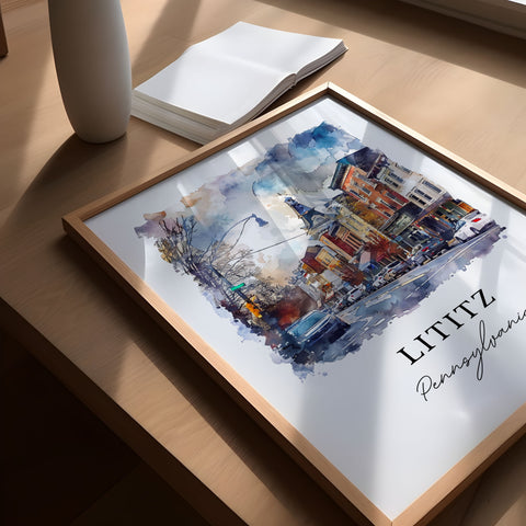 Lititz PA Wall Art, Lancaster County Print, Lititz Watercolor, Lititz Pennsylvania Gift, Travel Print, Travel Poster, Housewarming Gift