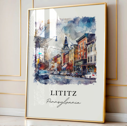 Lititz PA Wall Art, Lancaster County Print, Lititz Watercolor, Lititz Pennsylvania Gift, Travel Print, Travel Poster, Housewarming Gift